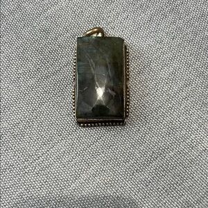 Rectangular Labradorite Stone Pendant with Silver Frame